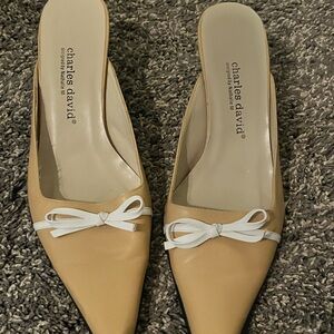 Charles David Tan Mules with White Accent